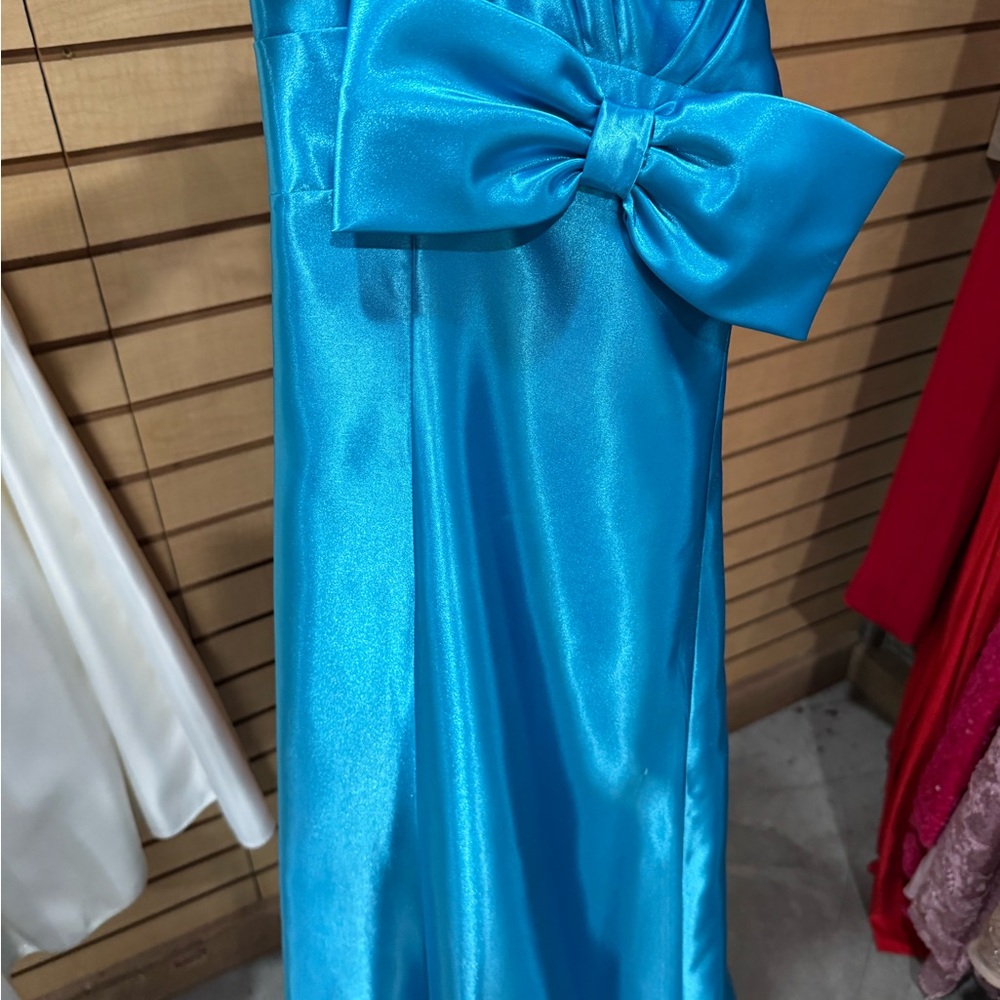 Gunne‎ Sax Turquoise Satin Dress with Bow Detail